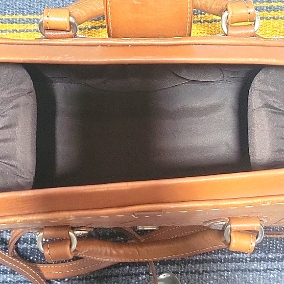 Western tooled leather doctor's bag type purse - Picture 3 of 7